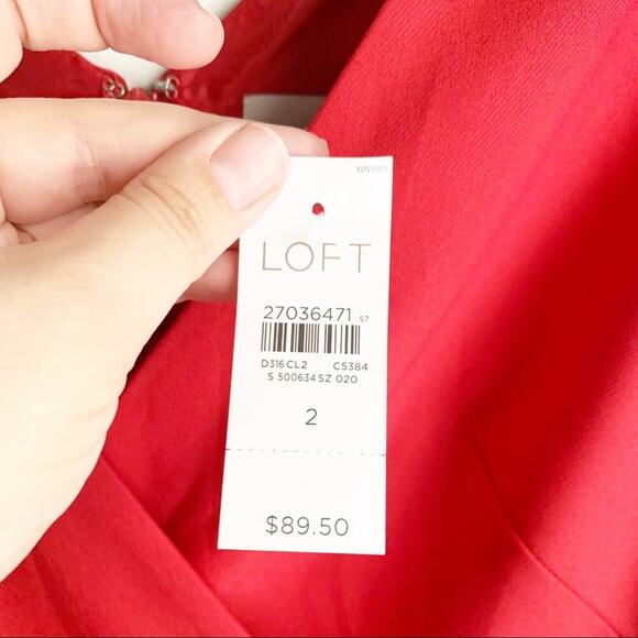 LOFT Sleeveless Faux Wrap V-Neck Cap Sleeve Dress Red Size 2 NWT Side Buttons - Picture 6 of 11